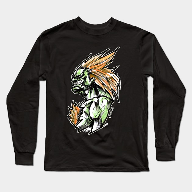 Blanka Street Fighter Long Sleeve T-Shirt by sketchnkustom